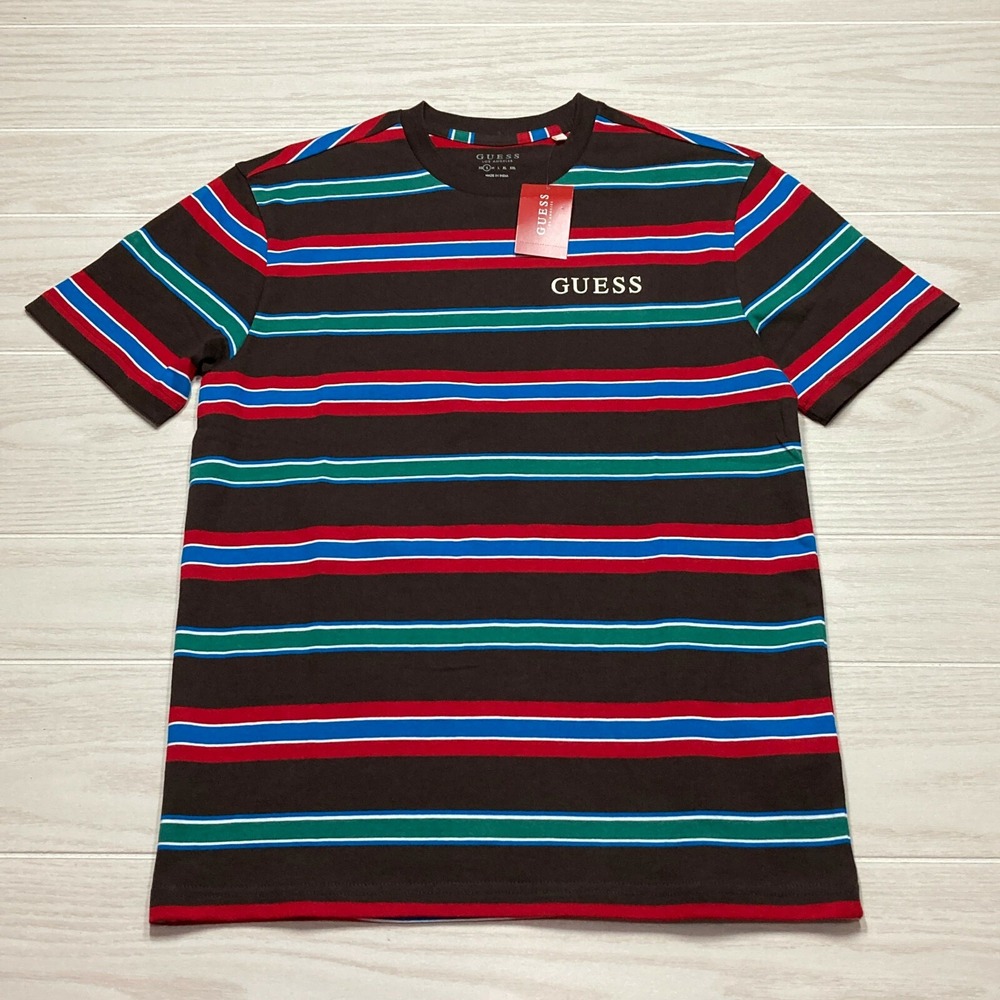 Guess Los Angeles Men's Autumn Stripe Techno Retro Spellout T-Shirt Size Small